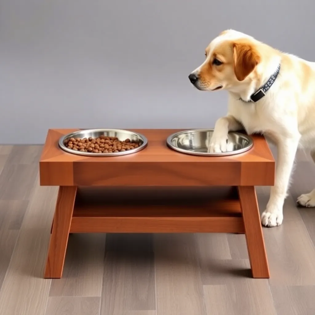 Elevated dog bowl tends to prevent neck pain