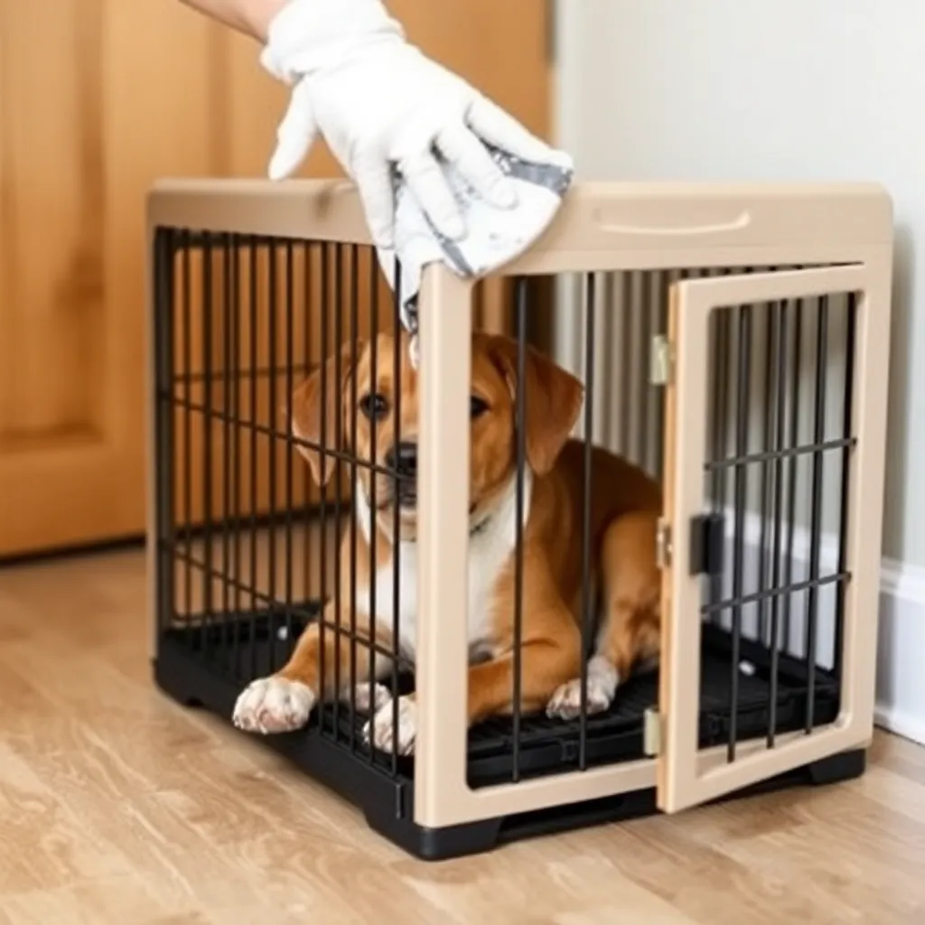 Cleaning all spots to ensure dog crate is clean